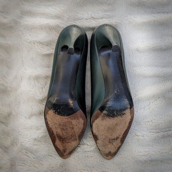 VINTAGE 80s STUART WEITZMAN for Mr. Seymour Forest Green Gold Chain Pumps Sz. 11 - Picture 11 of 12